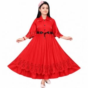 Kid's Girls Stylish Maxi Dress Color - Red